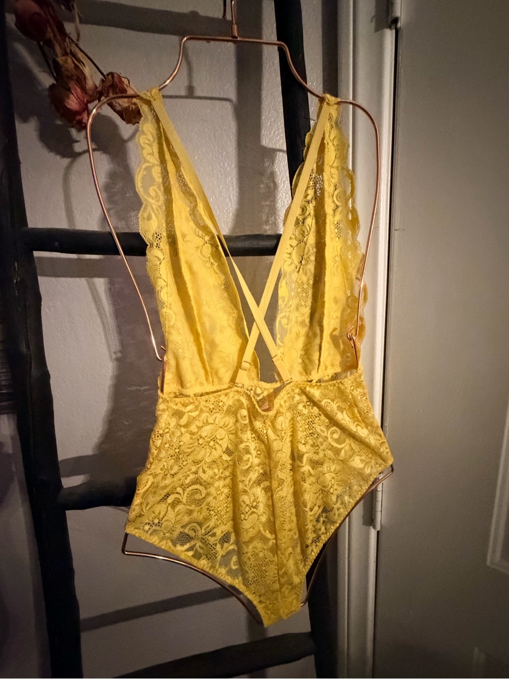 We are HAH! | discontinued Coming in HAHt! Yellow Lace bodysuit, small